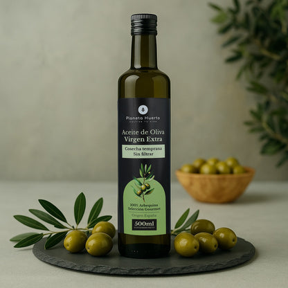 Lot de 3 bouteilles de 500 ml d'huile d'olive extra vierge verte non filtrée, de première récolte, de Planeta Huerto