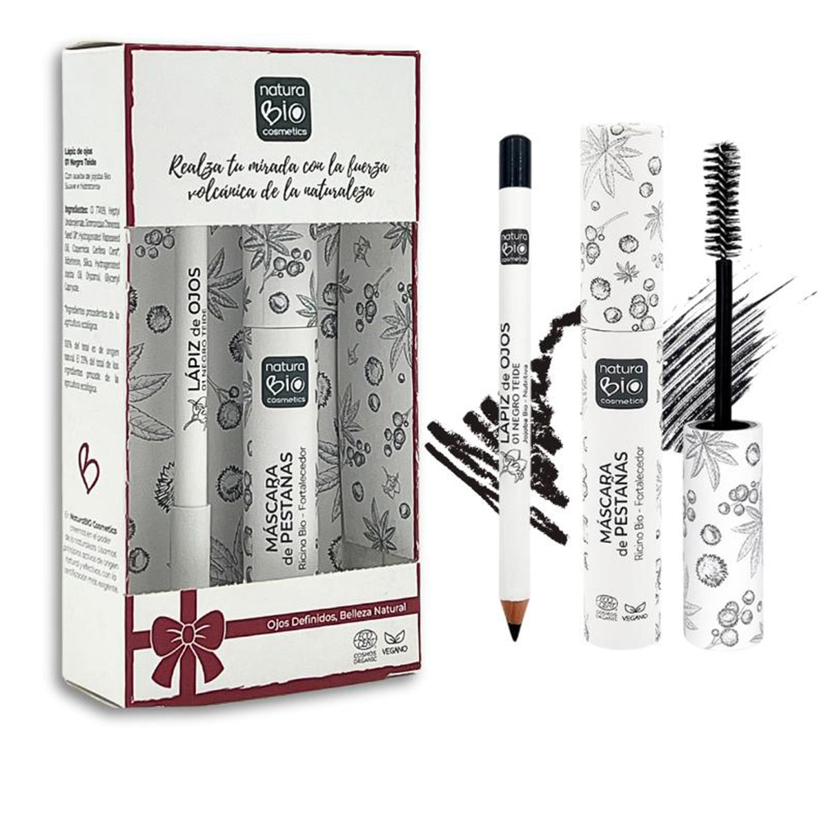 Geschenkbox Duo Augen-Make-up NaturaBio Cosmetics, schwarzer Kajalstift + schwarze Volumen-Wimperntusche, Natubio Cosmetics