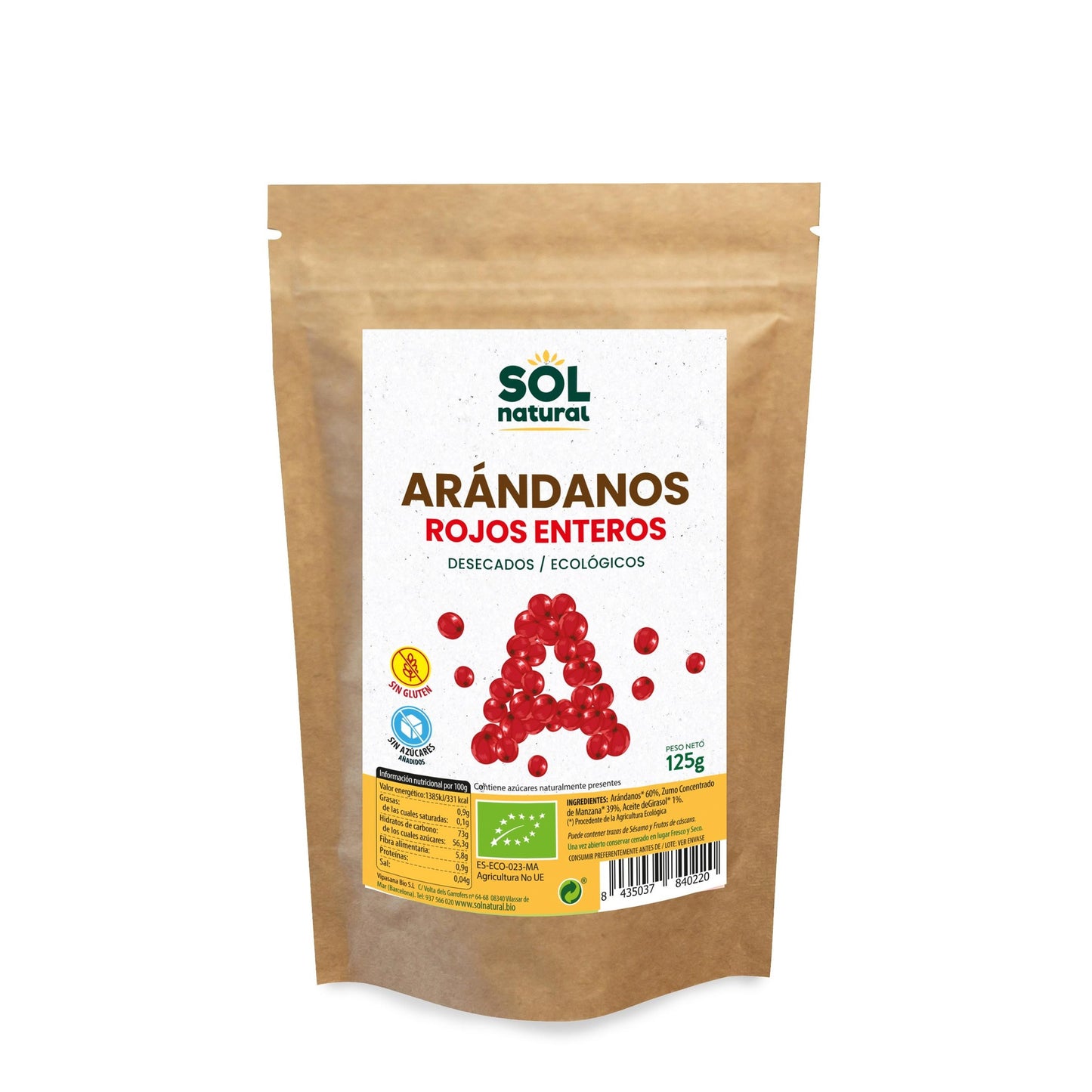 Canneberges du Canada sans sucre Bio Sol Natural 125 g