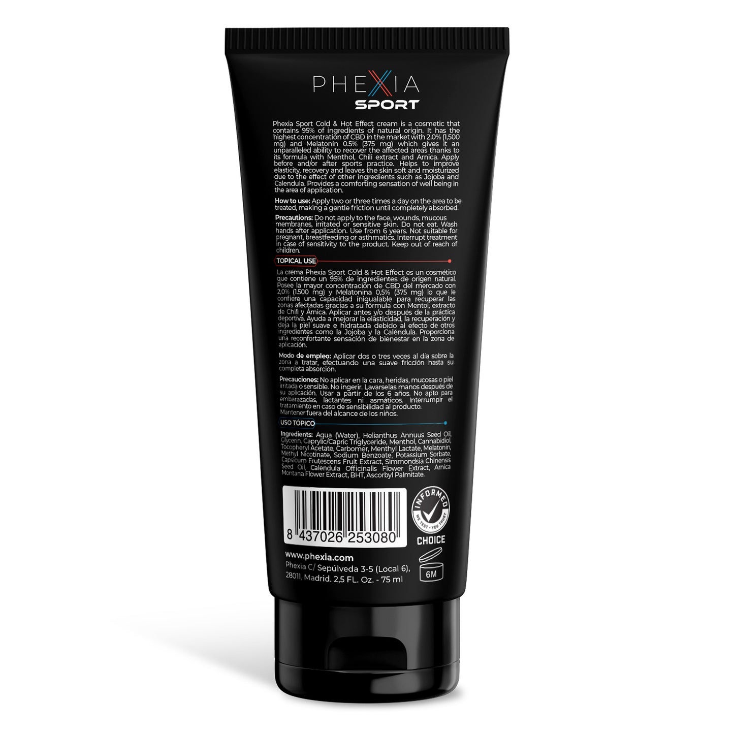 CBD en melatonine met koude-warmte-effect Mayday, Phexia, 75 ml