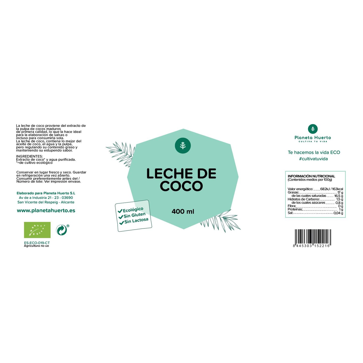Crème de coco concentrée ECO Planeta Huerto 400 ml