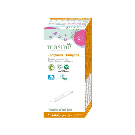 Super-Plus-Tampons mit Applikator aus Bio-Baumwolle Masmi, 12 Stück