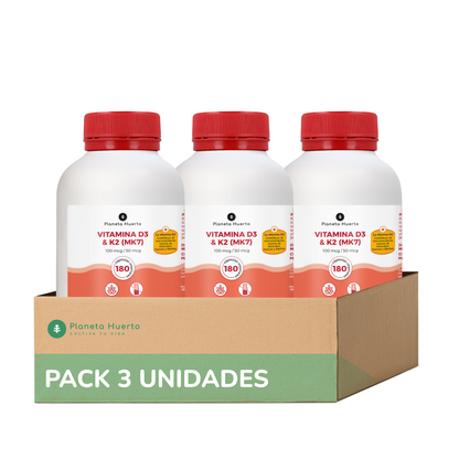 Förpackning 3xVitamin D3 & K2 Mk7 Planeta Huerto 180 kapslar