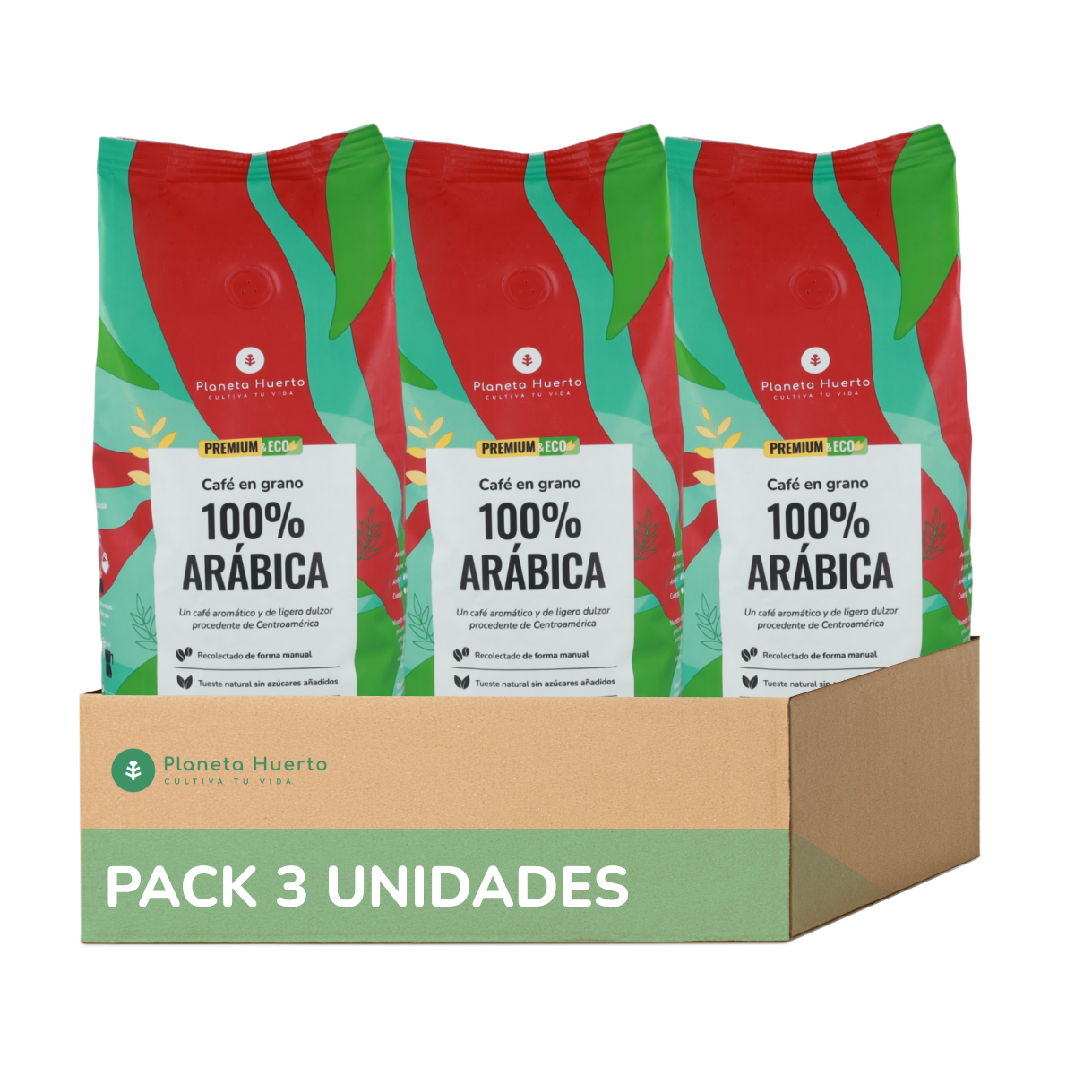 Pak 3x Eco 100% Arabica koffiebonen Planeta Huerto 1 kg
