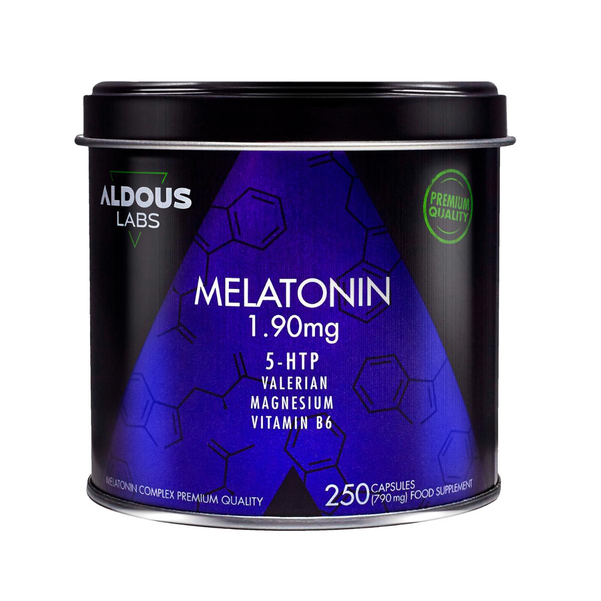 Melatonin med magnesium, 5-HTP, valeriana och vitamin B6, 250 kapslar. Aldous Labs