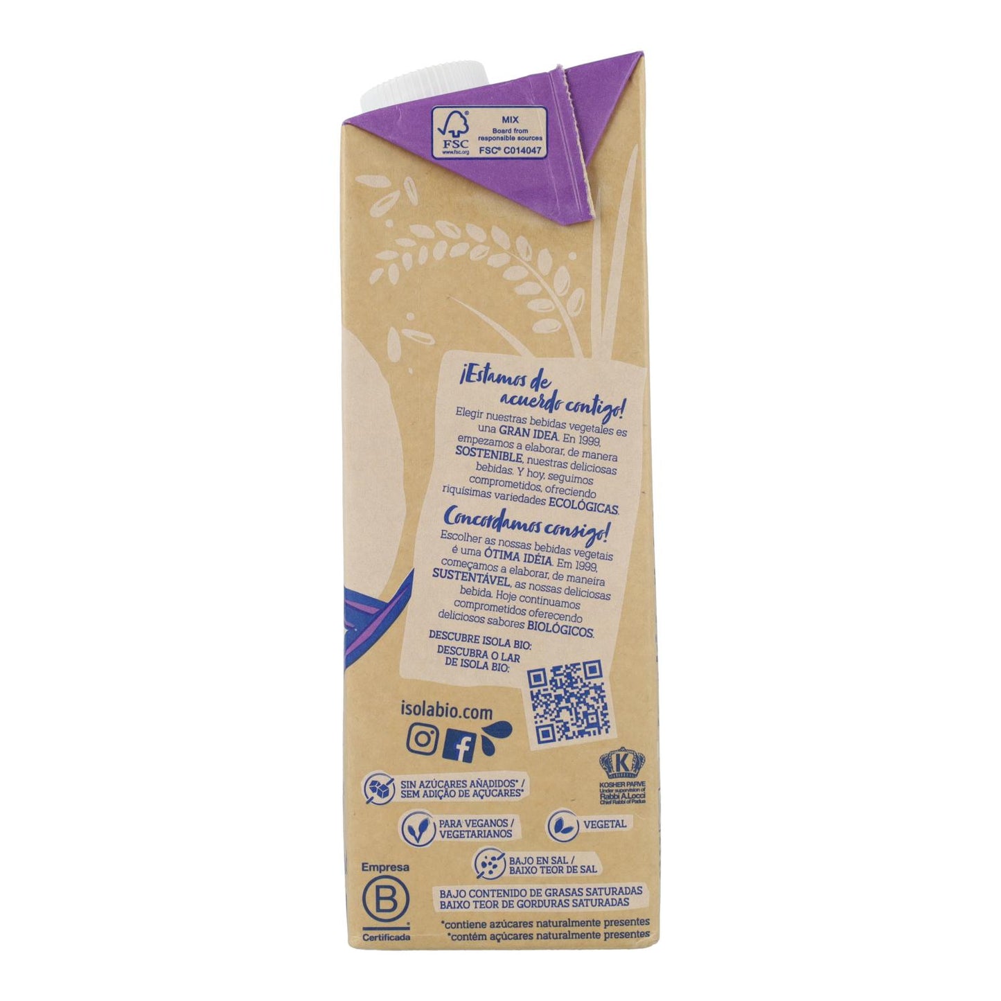 Bevanda BIO Riso integrale senza glutine Isola Bio 1 L
