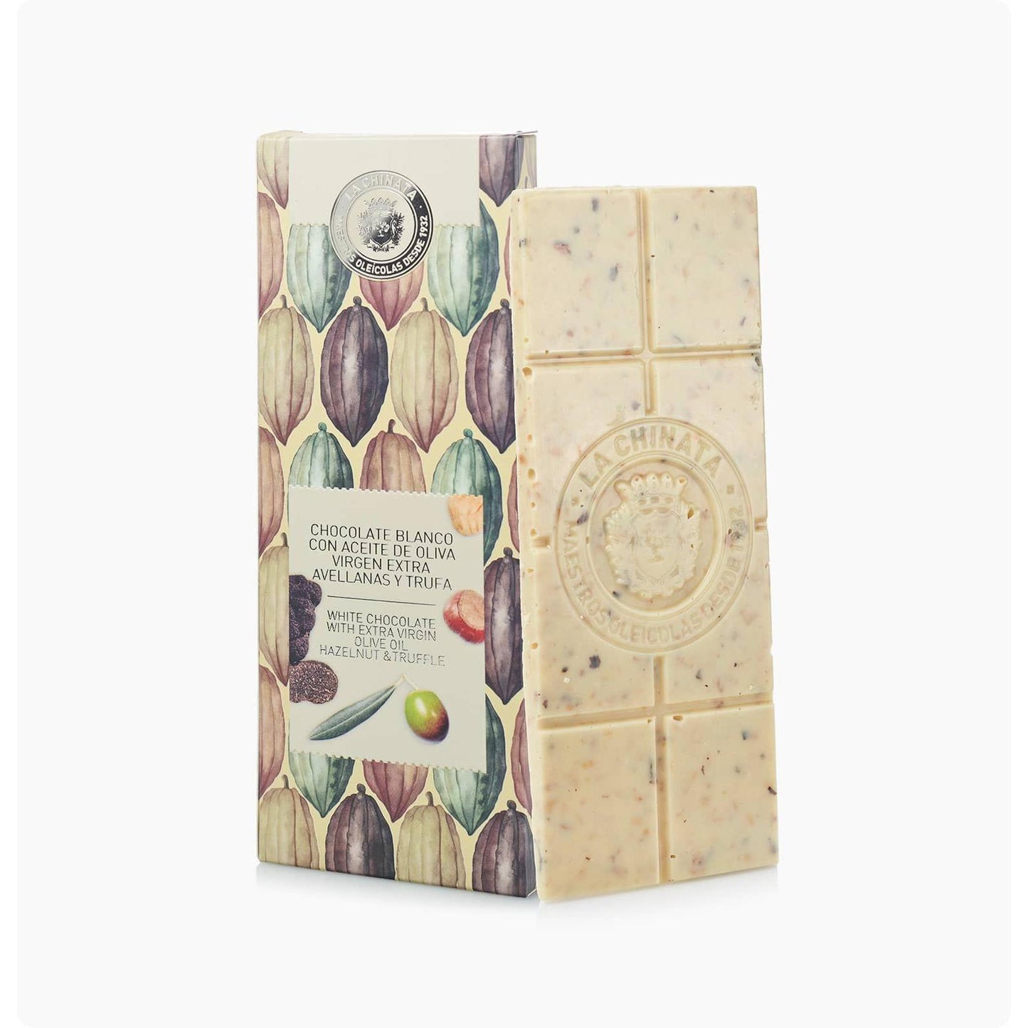 Biała czekolada z oliwą z oliwek extra virgin, orzechami laskowymi i truflami* La Chinata 100 g