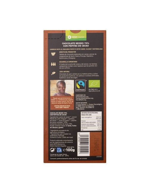 Tabletka czekolady gorzkiej 70% z ziarnami kakaowymi Bio Tierra Madre 100 g