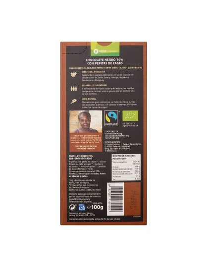 Tabletka czekolady gorzkiej 70% z ziarnami kakaowymi Bio Tierra Madre 100 g