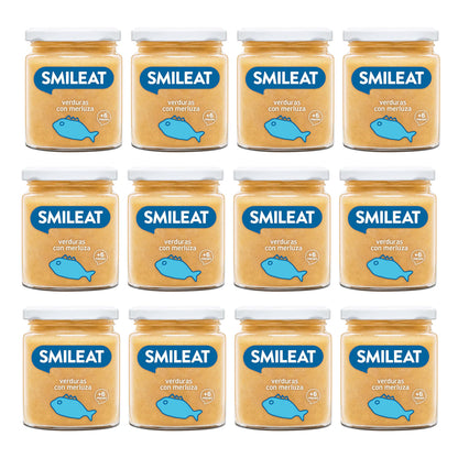 Pack of 12 Organic Vegetable and Hake Jars +6 months Smileat 230g