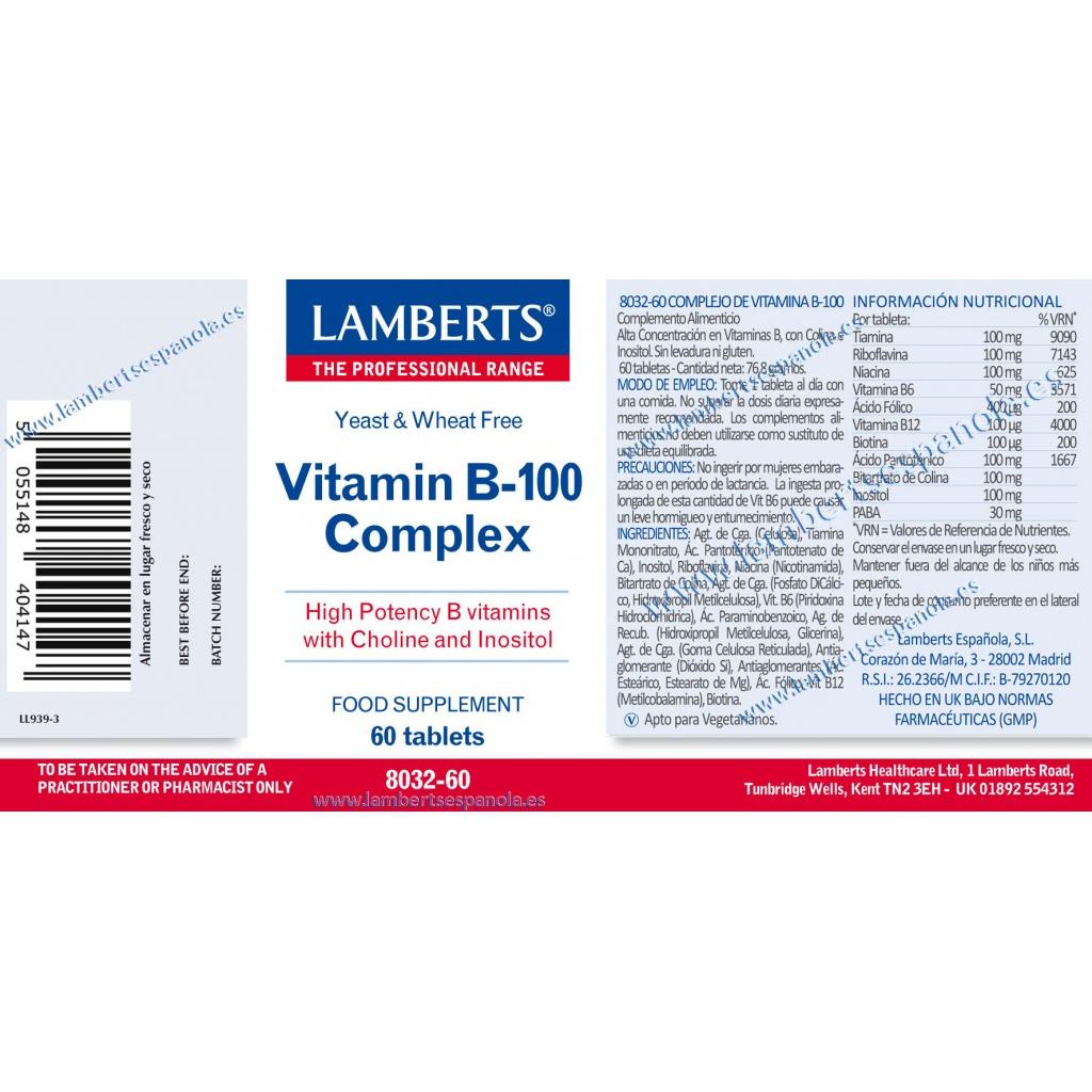 Confezione da 2 complessi vitaminici B-100, Lamberts, 60 compresse