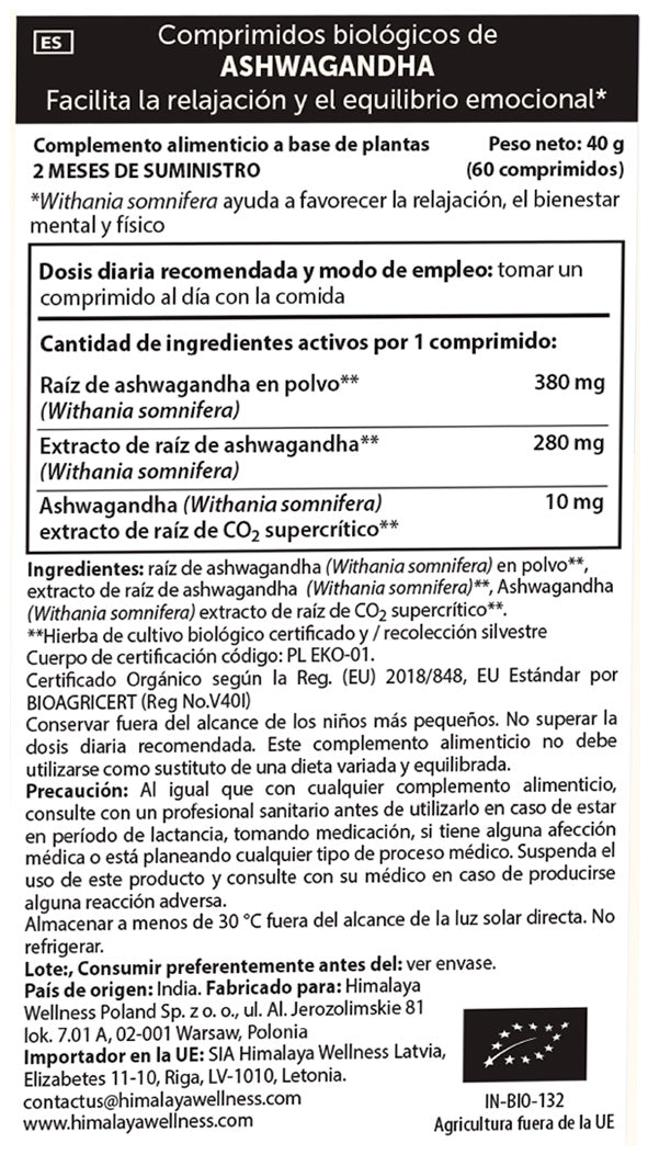 Ashwagandha Organic, Himalaya, 60 kapsułek