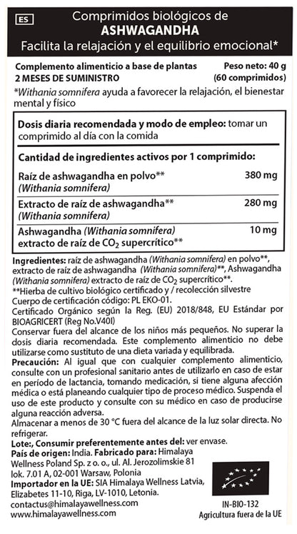 Ashwagandha Organic, Himalaya, 60 kapsułek