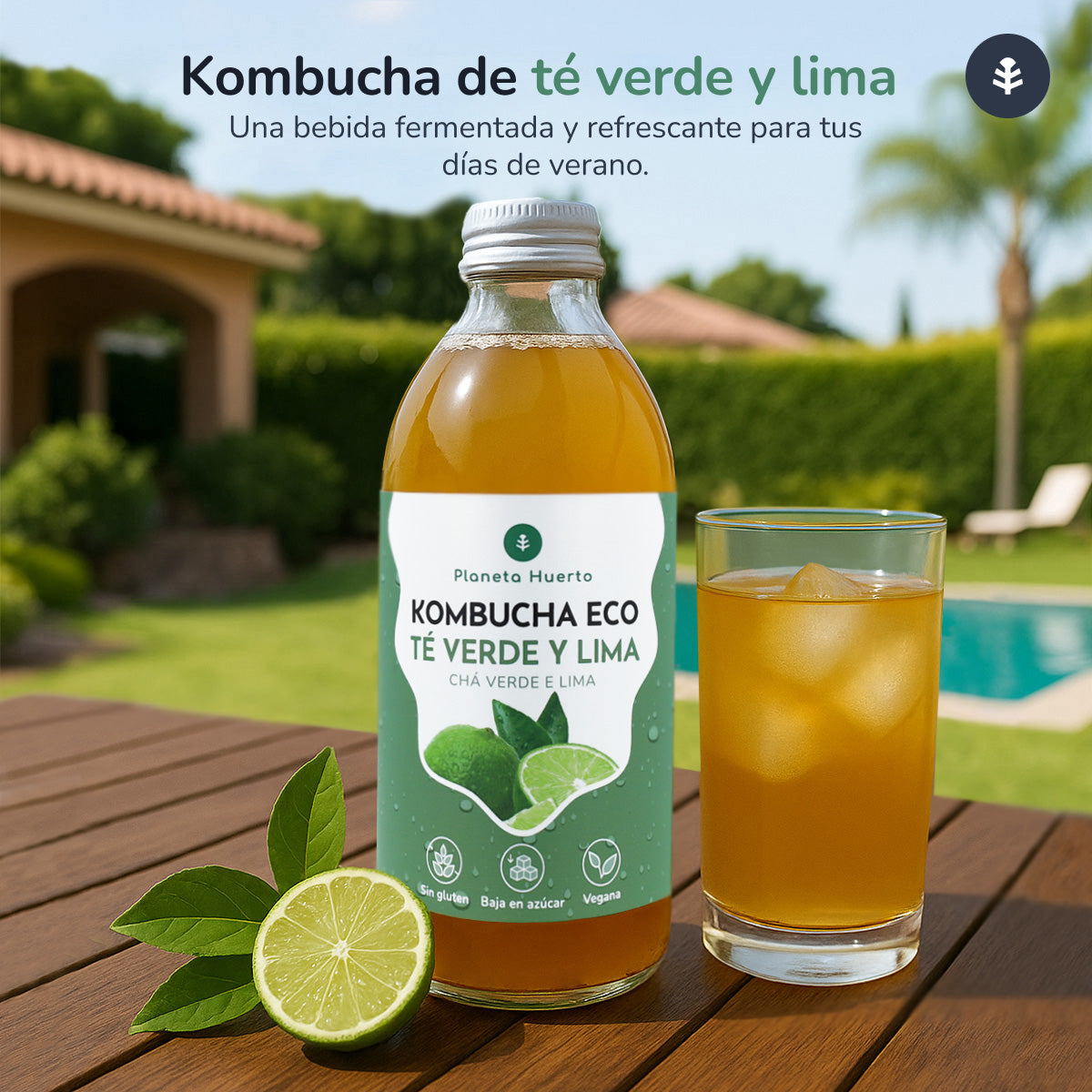 Opakowanie 6x Kombucha ECO zielona herbata i limonka Planeta Huerto 330 ml