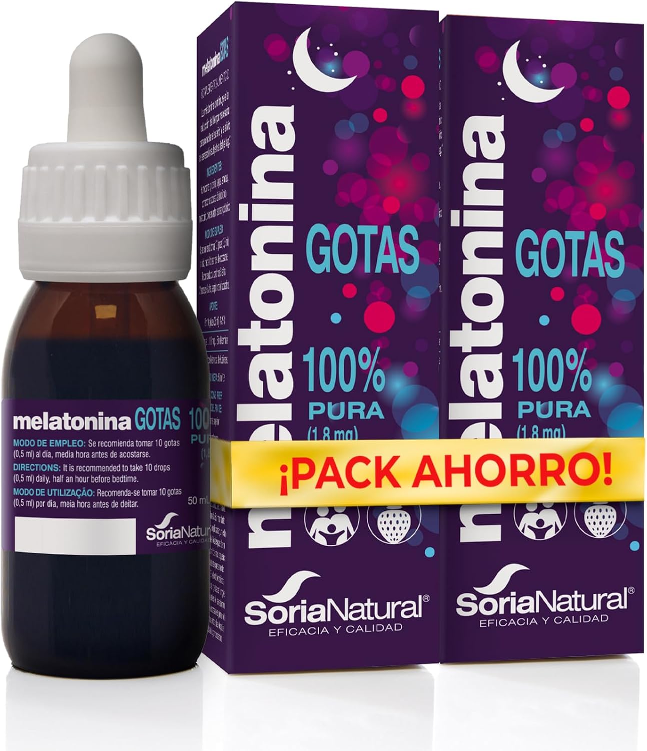 Pack 2X Mélatonine en gouttes 100 % pure Soria Natural 50 ml