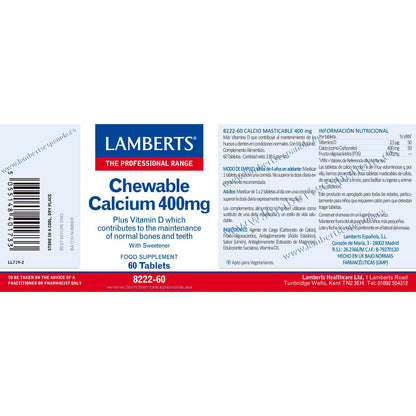 Chewable Calcium 400 mg 60 Tablets Lamberts