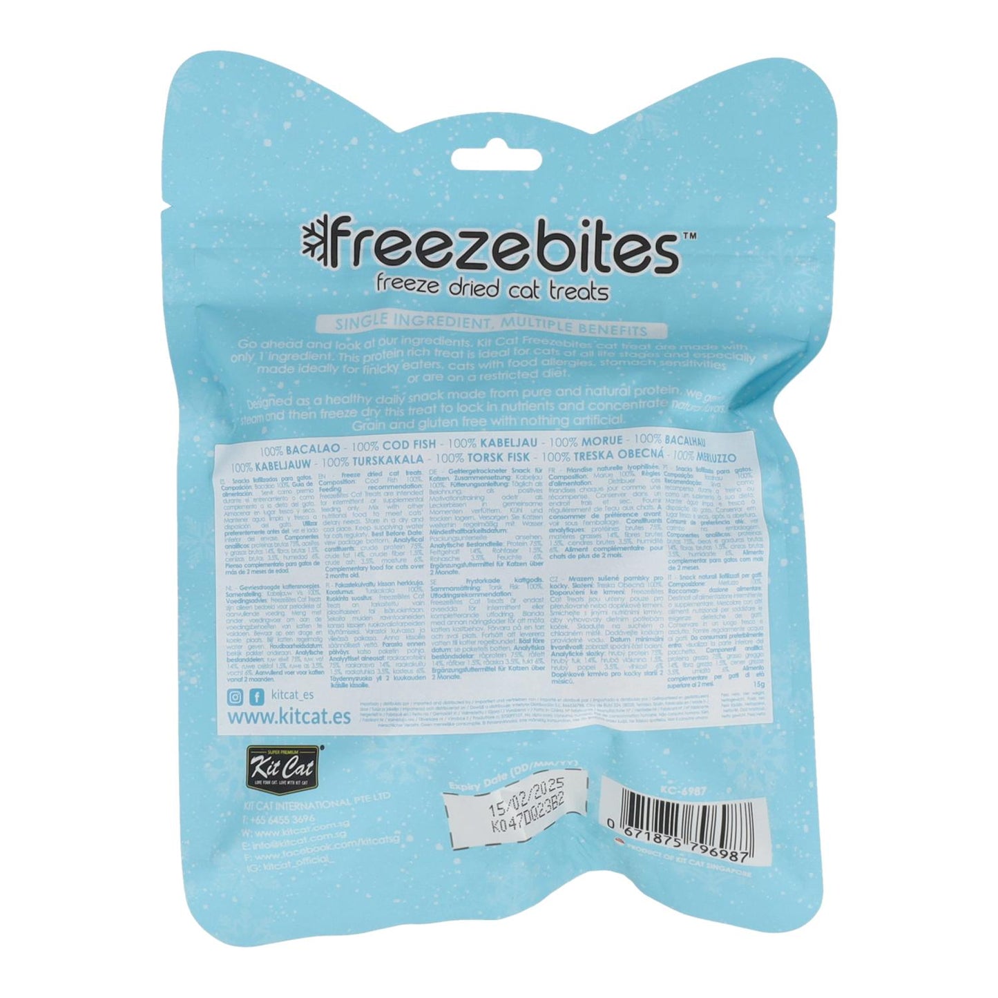 Kit Cat FreezeBites - Torsk 15 g Naturligt frystorkat snacks för katter
