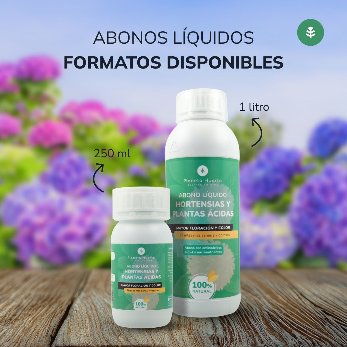 Concime liquido per ortensie e piante acide Planeta Huerto 250 ml