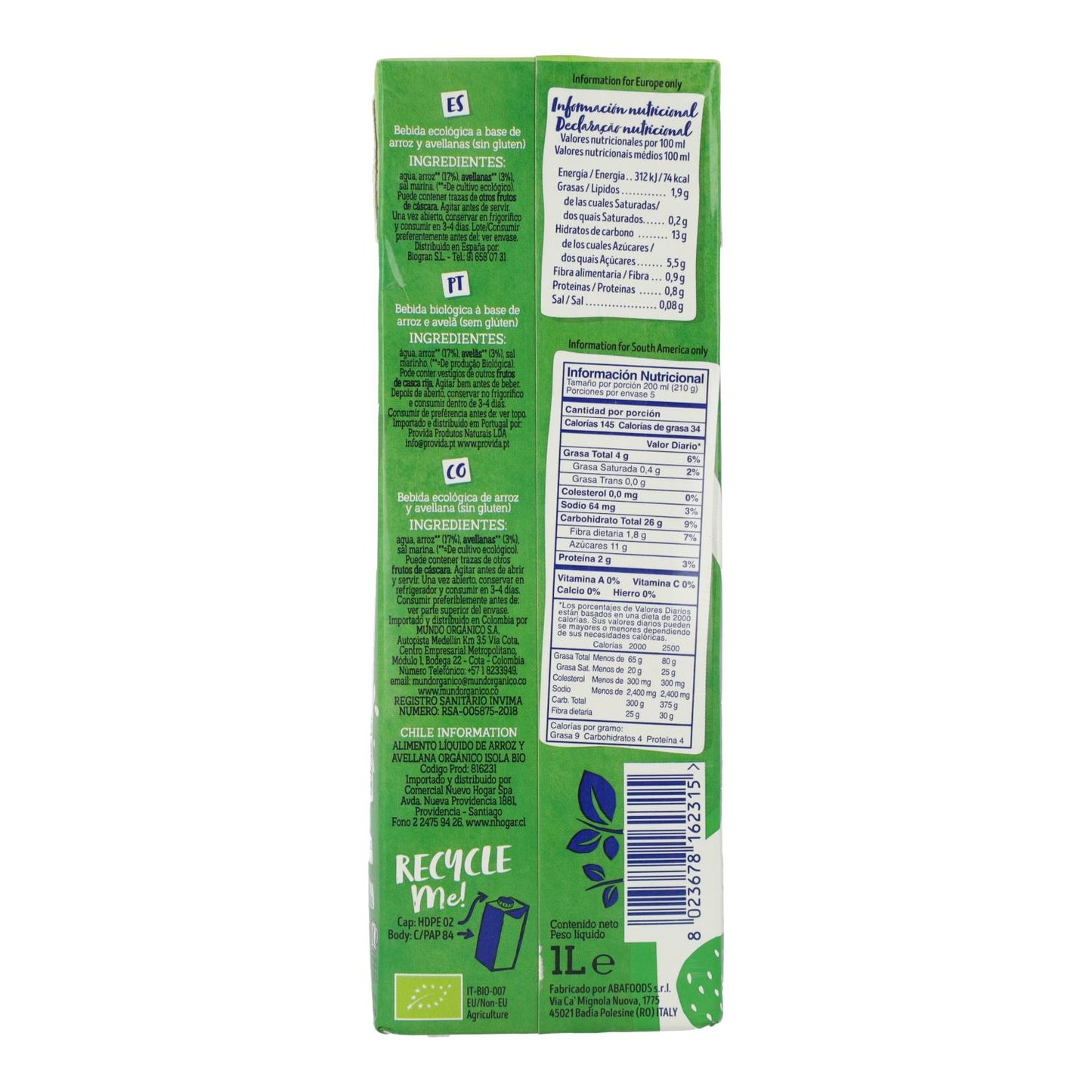 6er-Pack Bio-Getränk Reis und Haselnuss, Isola Bio, 1 l