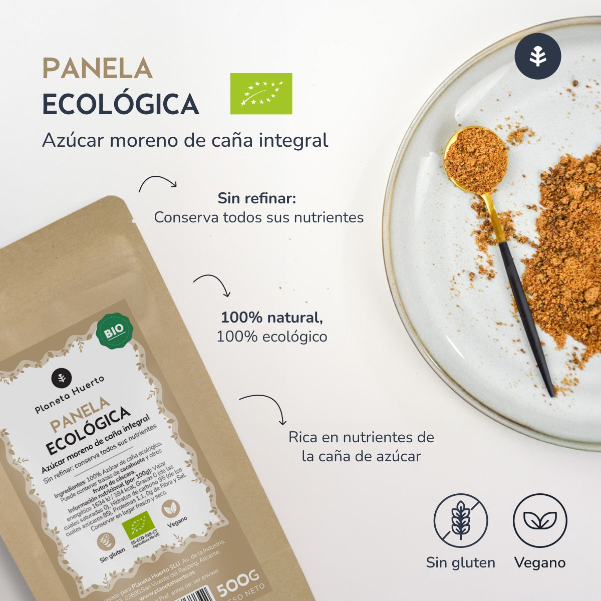 Förpackning 2 x ECO Planeta Huerto Panela Socker 1 kg