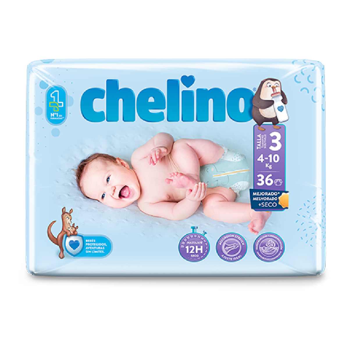 Zestaw 6 x pieluchy T3 leżące (4-10 kg) 36 szt., Chelino