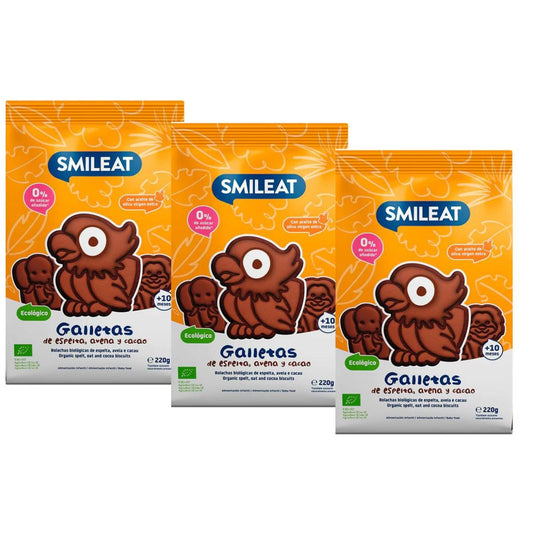 Opakowanie 3 x Ciastka orkiszowe, owsiane i kakaowe ECO 220 g Smileat