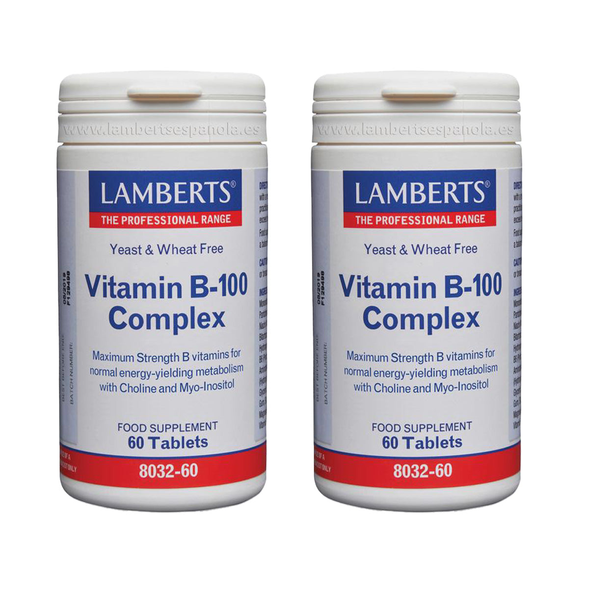 Confezione da 2 complessi vitaminici B-100, Lamberts, 60 compresse