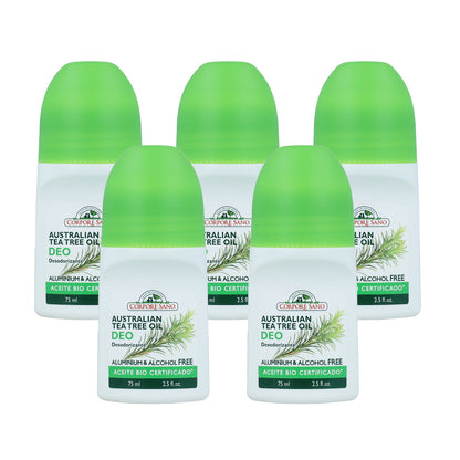 Confezione da 5 deodoranti roll-on all'albero del tè Corpore Sano 75 ml
