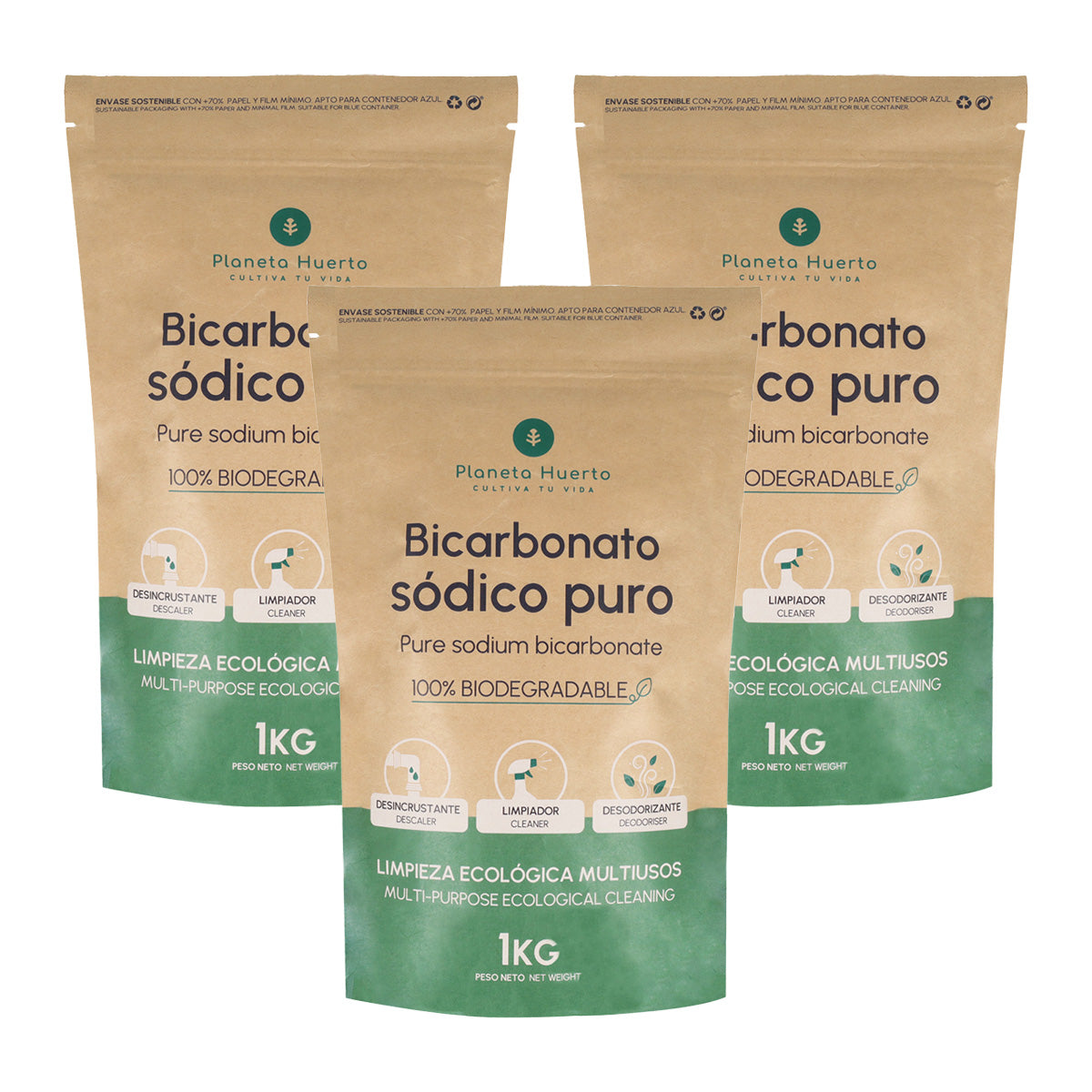 Pack 3xBikarbonat von Soda Planeta Huerto 1 Kg