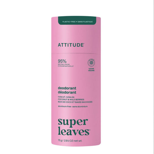 Super leaves Deodorant – Kokos och skogsbär – plastfri, Attitude, 75 g