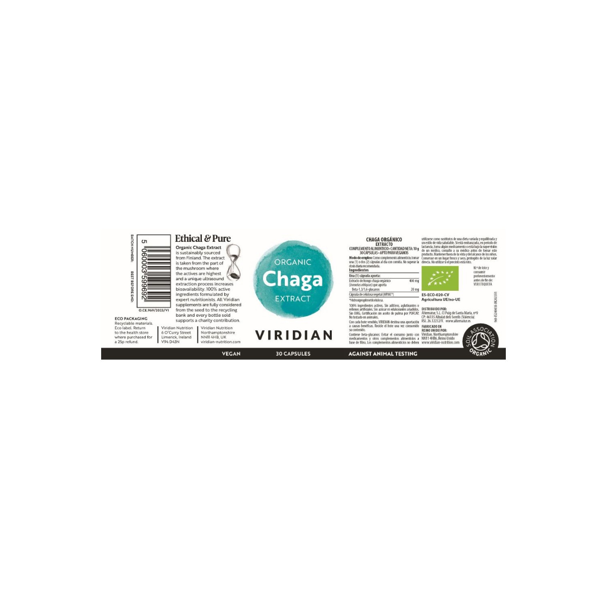 Viridian organic chaga extract, 30 capsules