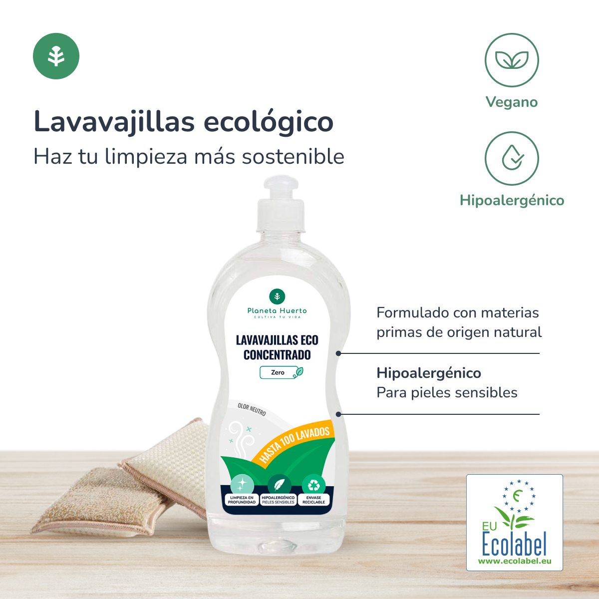 Pack 6xDishwasher manual hypoallergenic unscented ECO Planet Garden 750 ml