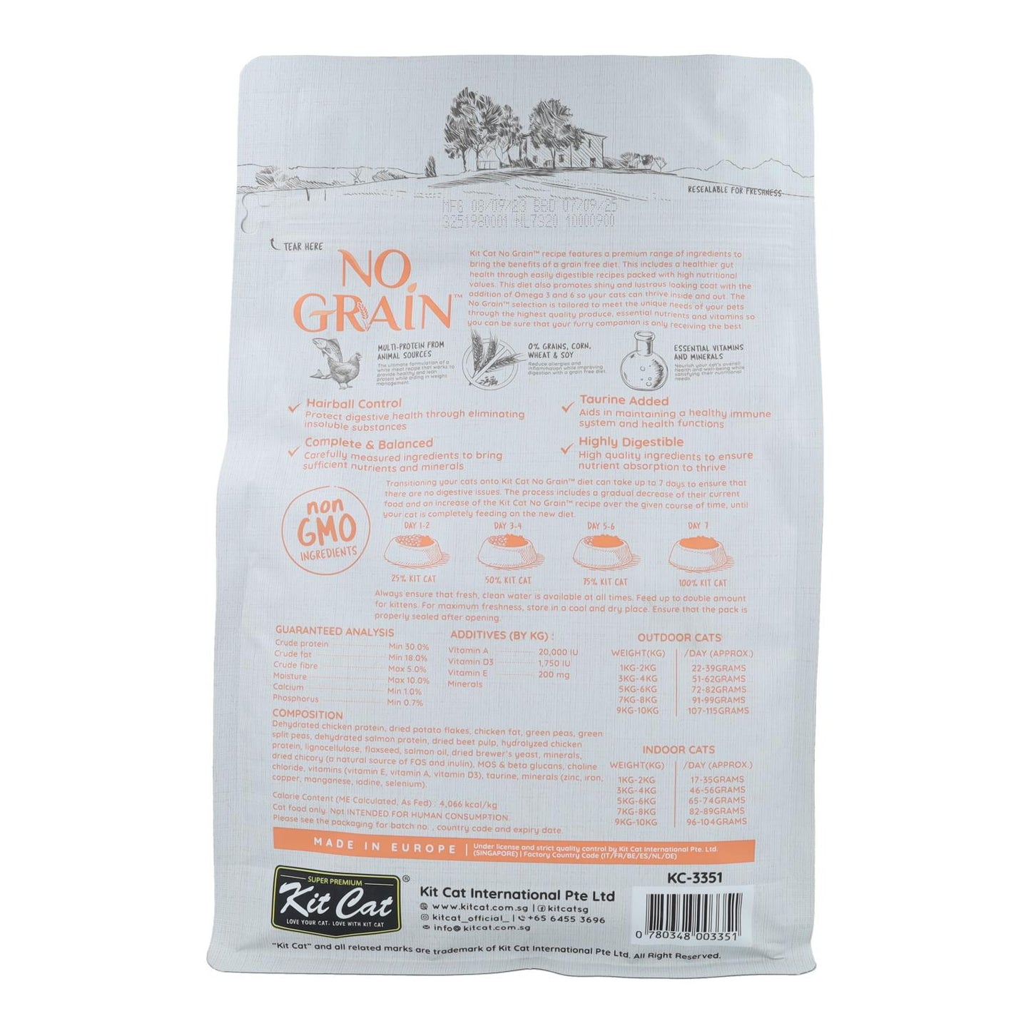 Kit Cat No Grain Cat Food – Huhn & Lachs 1 kg Natürliches Katzenfutter