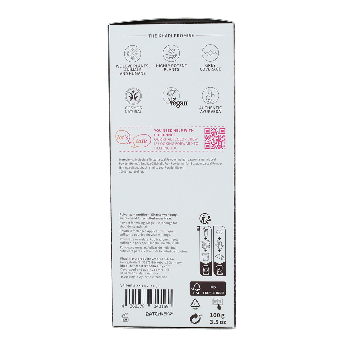 Naturalna farba do włosów w kolorze ciemny kasztan Khadi 100 g