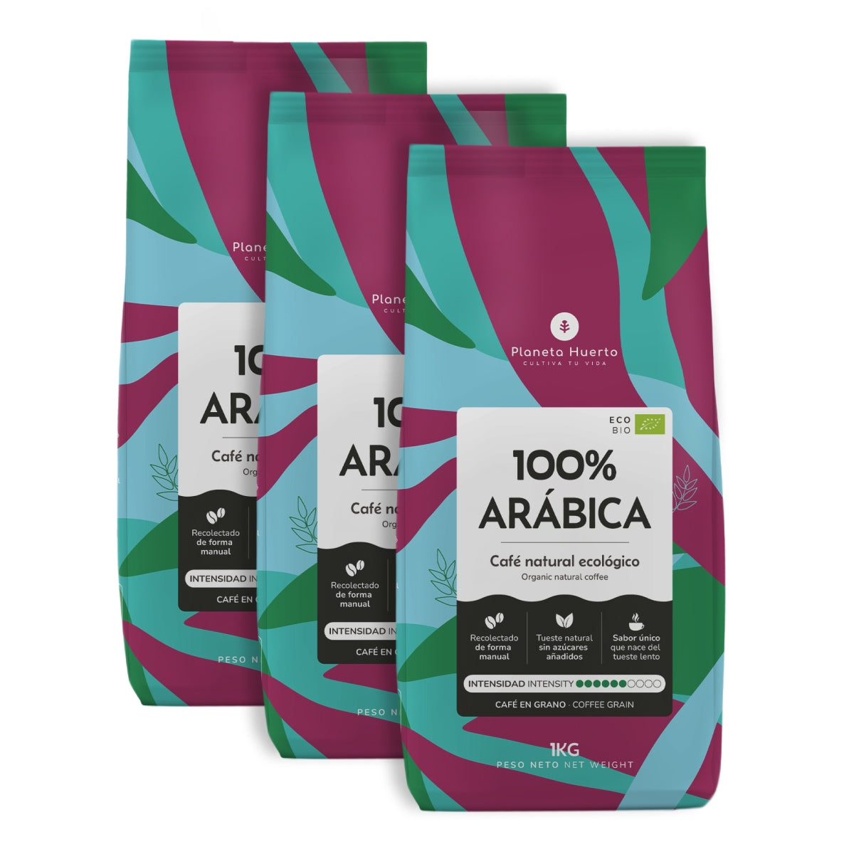 Opakowanie 3x Kawa ziarnista Eco 100% Arabica Planeta Huerto 1 kg