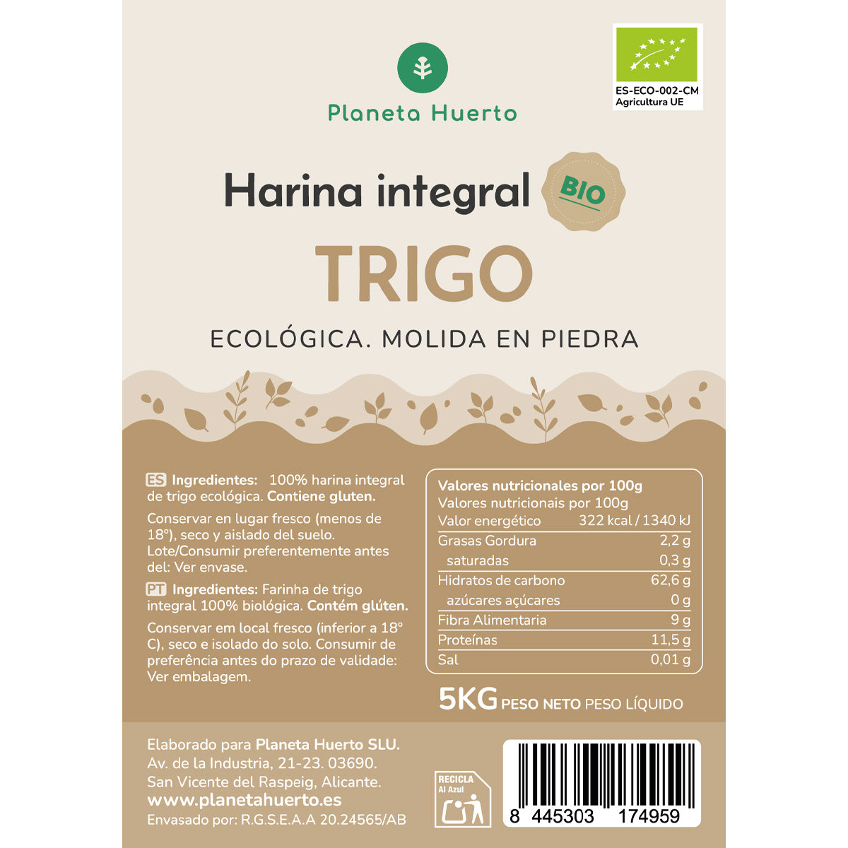 Farine de Blé Complète Eco Planet Garden 5 Kg