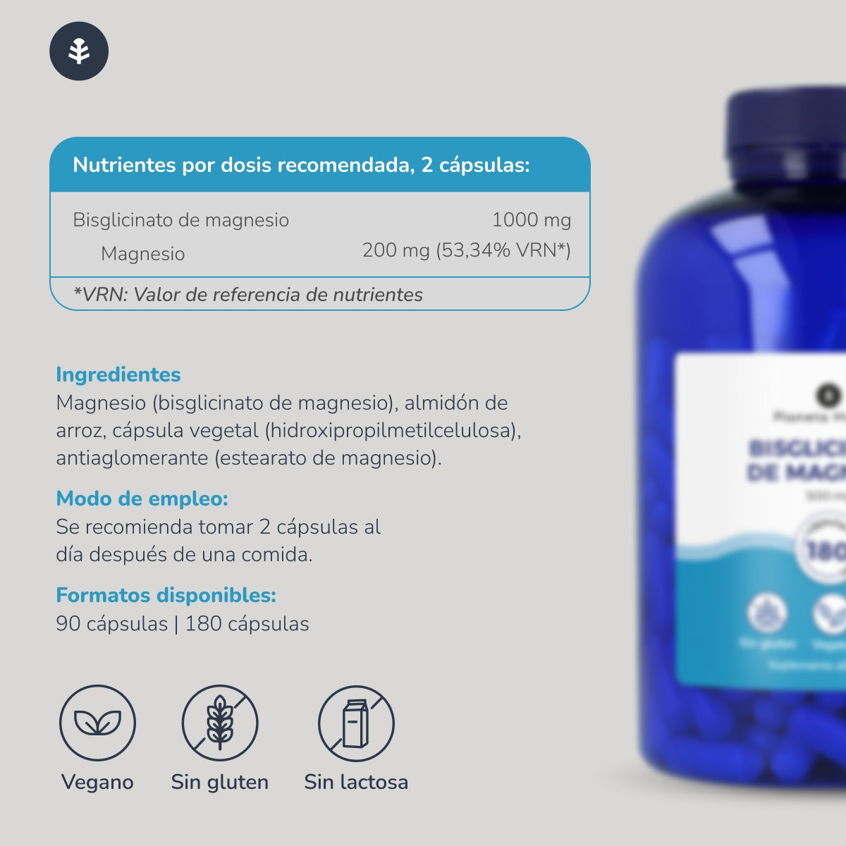 Pack 2xBisglycinate de Magnésium 500 mg Planeta Huerto 180 gélules