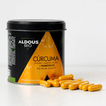 Organic Turmeric with Ginger, Black Pepper and Probiotics, 250 capsules. Aldous Bio