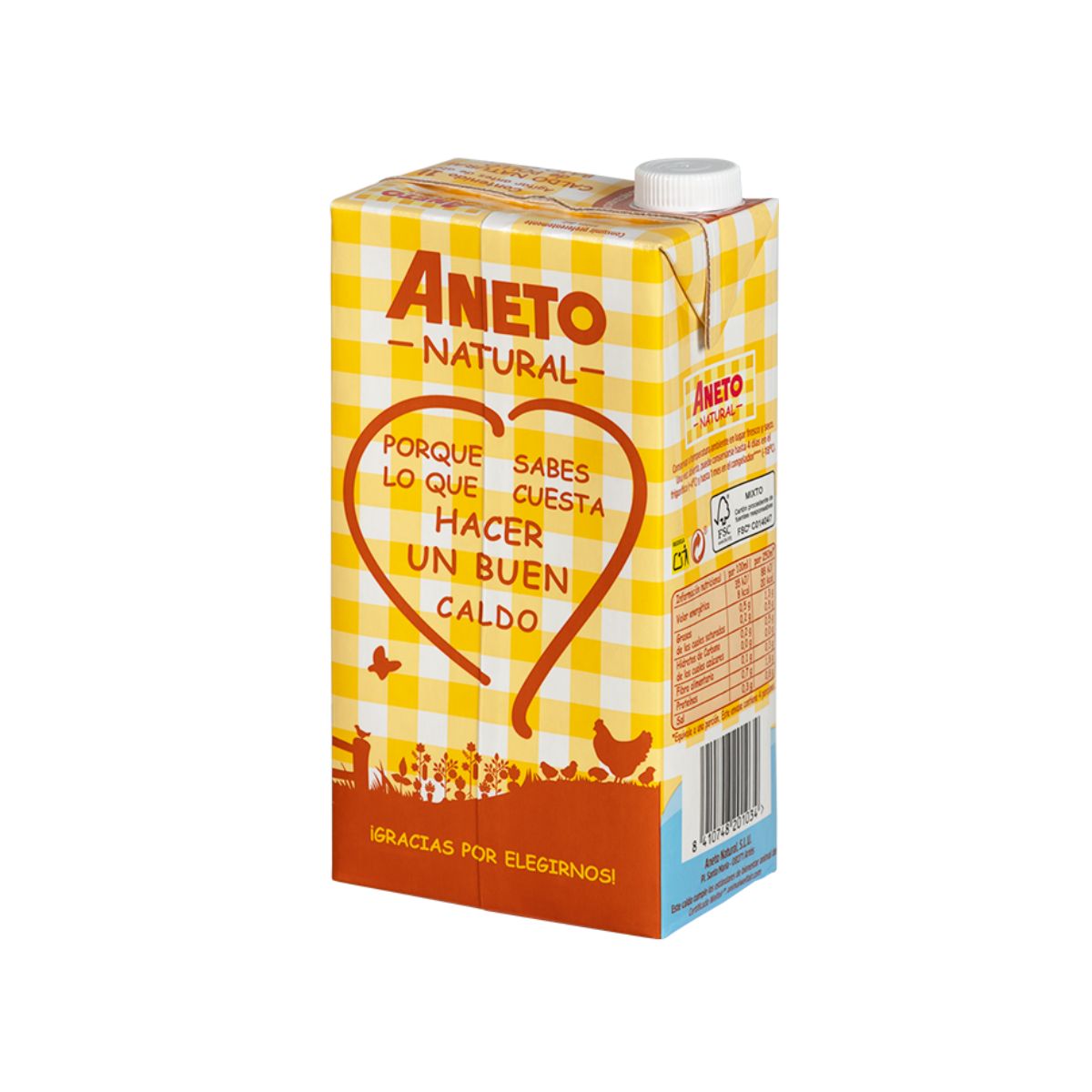 Natuurlijke kippenbouillon met laag zoutgehalte Aneto 1 l