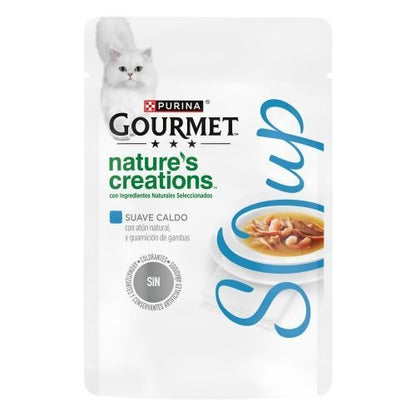 Packung mit 32 x GOURMET Nature's Creations Natürlicher Thunfischsuppe und Garnelengarnitur 40 g