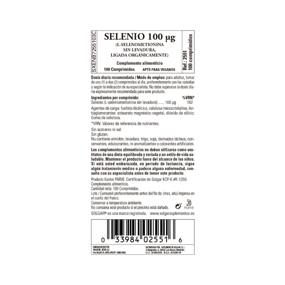 Pack 2x Selenio (Sin Levadura), 100 comprimidos de 100mg