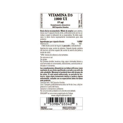 Vitamina D3 1000 UI, 100 capsule da 25μg