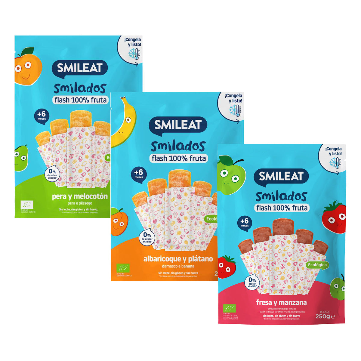 Zestaw lodów dla dzieci SMILADOS 100% owoców BIO Smileat 3 sztuki po 250 g
