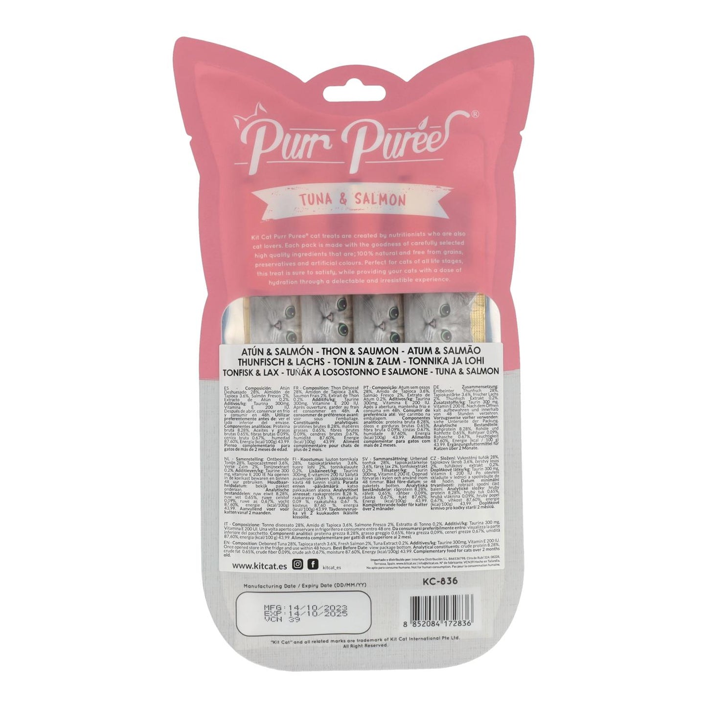 Kit Cat PurrPuree – Thunfisch und Lachs 60 g Cremiger Snack für Katzen