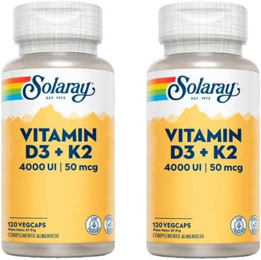 Confezione da 2 Vitamina D3 & K2 (Mk7) 120 capsule Solaray