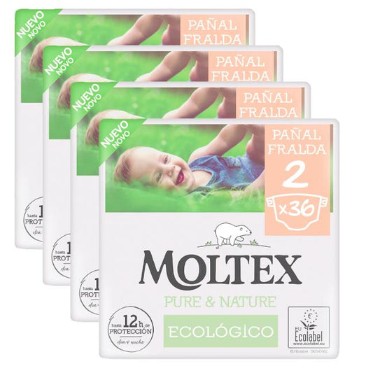 Pack économique de couches T2 (3-6 kg) Moltex Pure & Nature, 144 unités