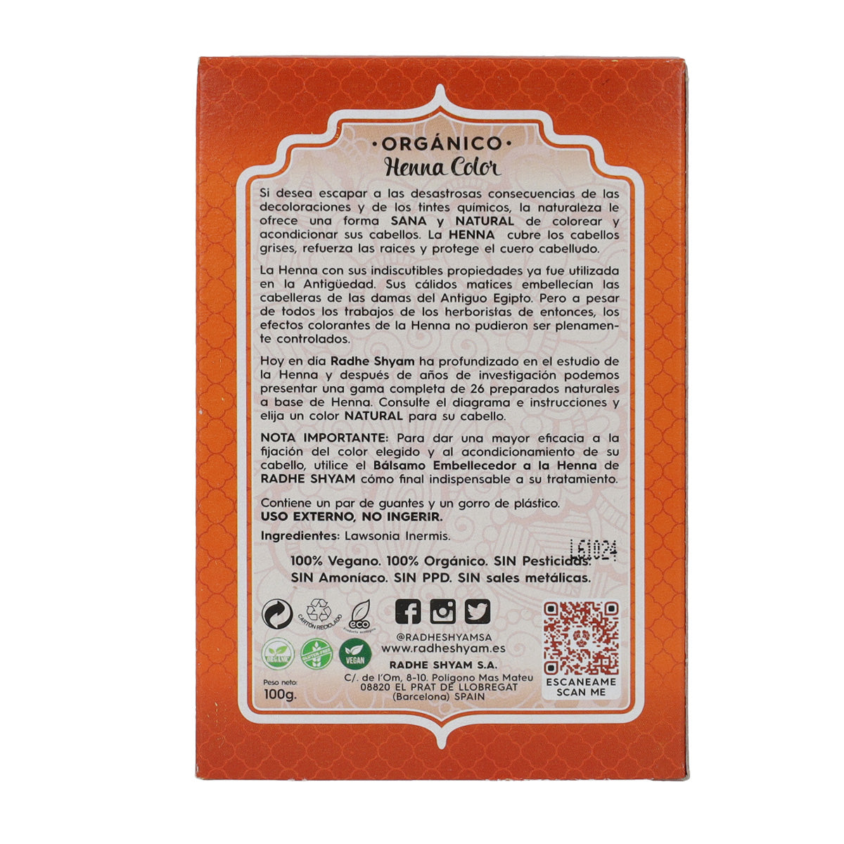 Polvere di henné rame, Radhe Shyam, 100 g