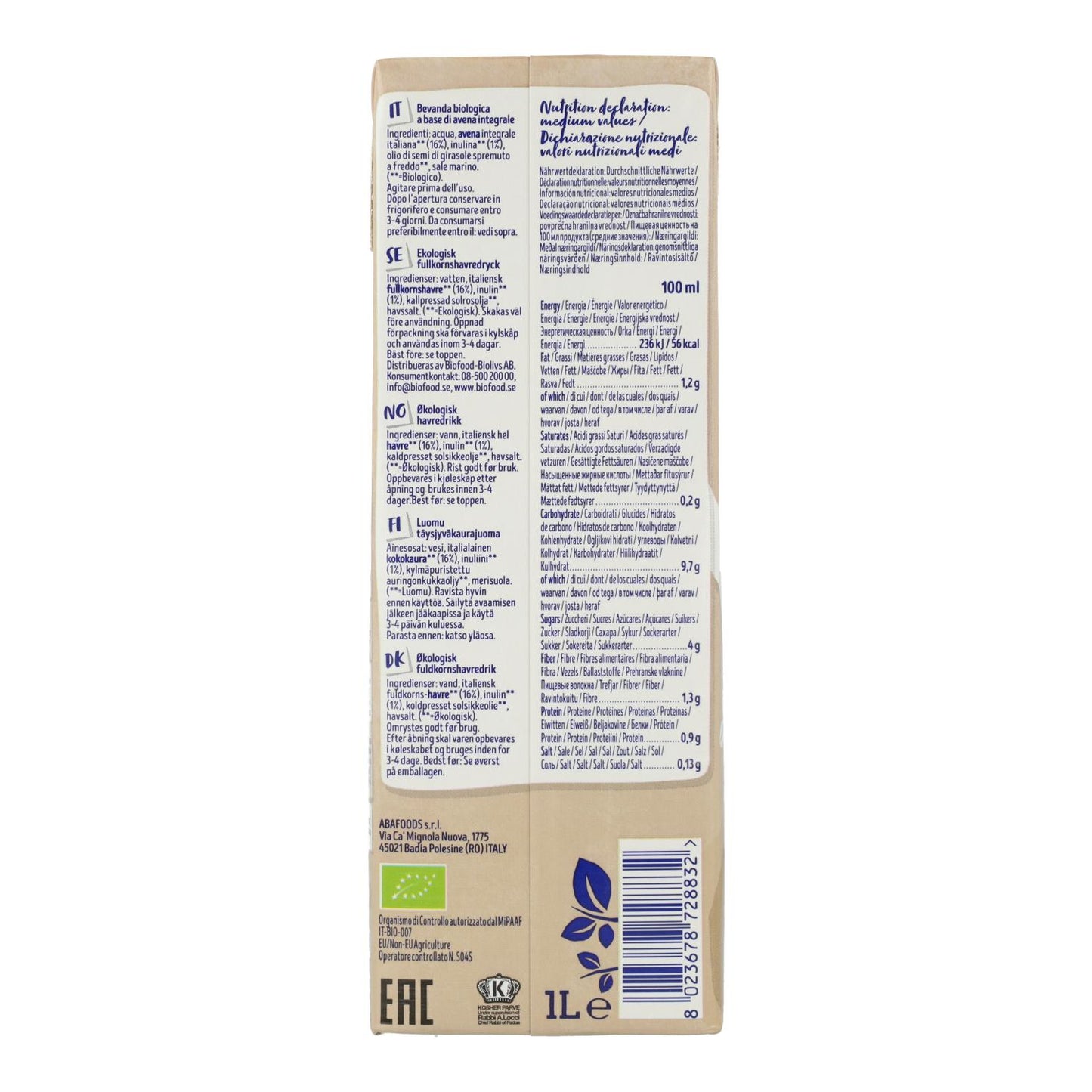 Isola Bio Organic Barista Oat Drink, 1L