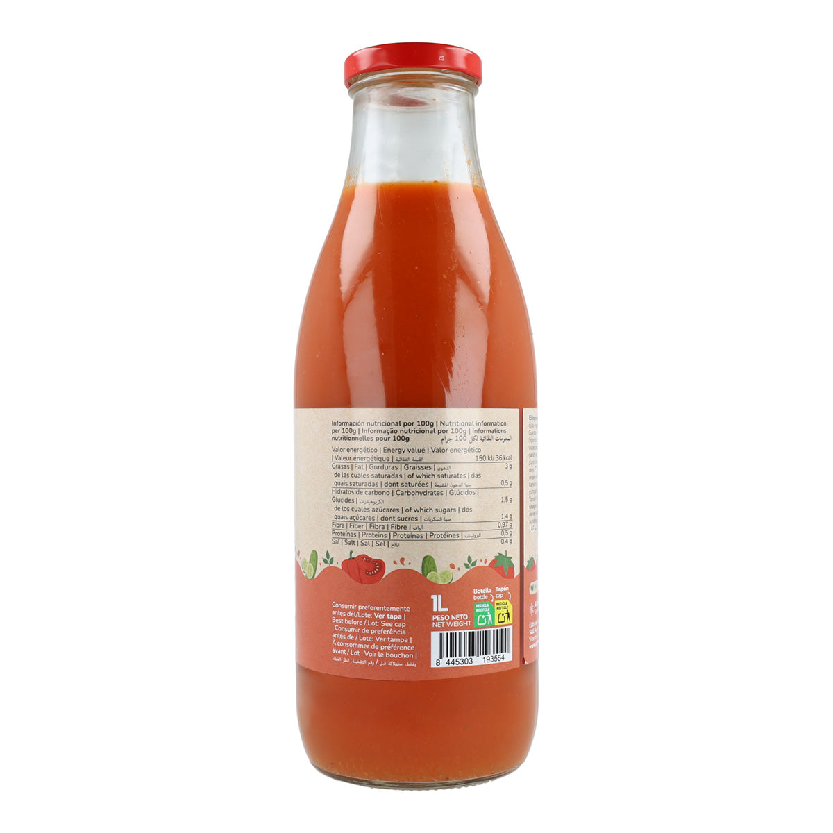 Gazpacho traditionnel ECO avec huile d'olive vierge extra Planeta Huerto 1 L