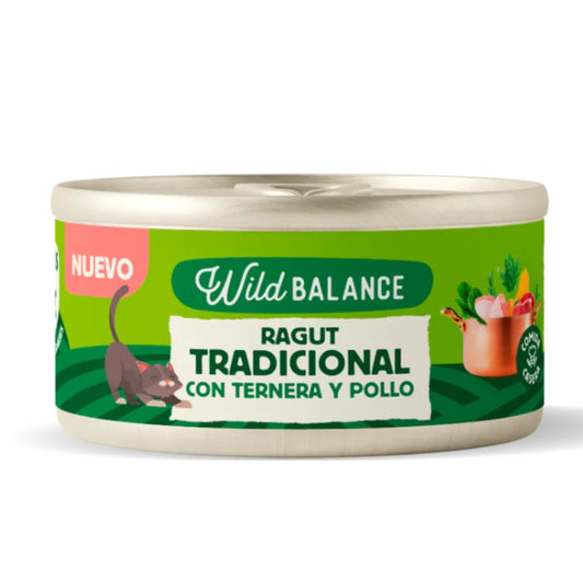 Full tin of Traditional Beef and Chicken Ragout for Cats Wild Balance 80 g